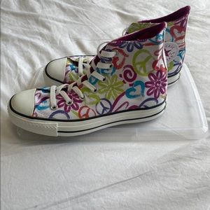 Hightop converse with peace signs and flowers RARE